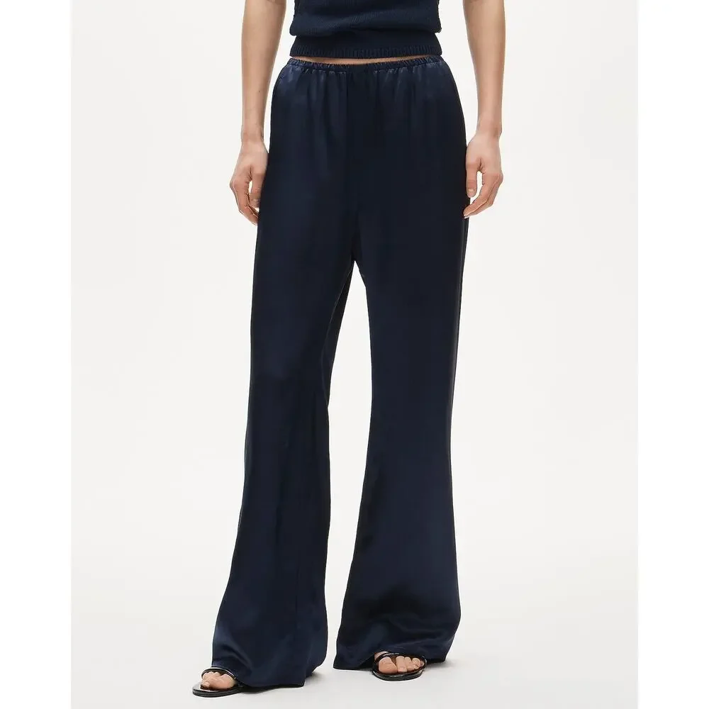 J. Crew Womens Petite Cosmo Pant Stretch In Luster Charmeuse Navy Size M NWT
